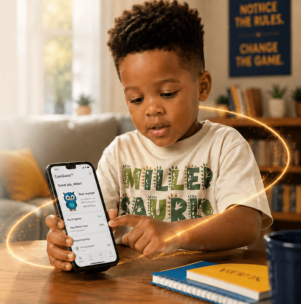 A young WealthWise Kids student practicing real money decisions in the CoinQuest™ app